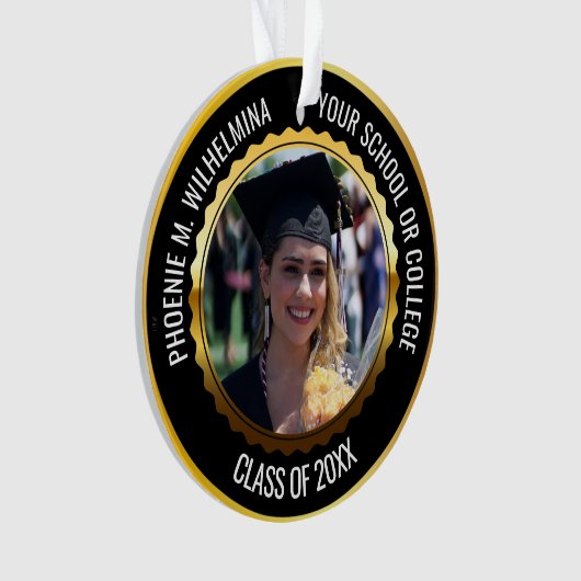 Zwart & Goud 2 Foto Afstuderen Klasse van 2024 Ornament (voorkant)
