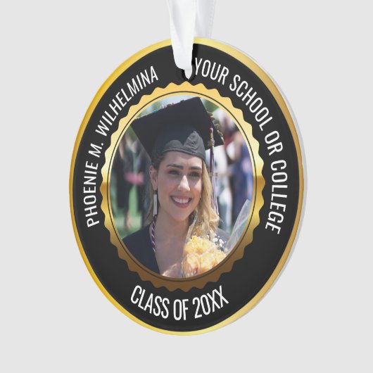 Zwart & Goud 2 Foto Afstuderen Klasse van 2024 Ornament (voorkant)