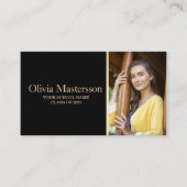 Zwart Goud 2 Foto Afstuderen Naam Kaart Visitekaartje (Voorkant)