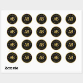 Zwart Goud 2 Letter Monogram Huwelijk Ronde Sticker (Vel)