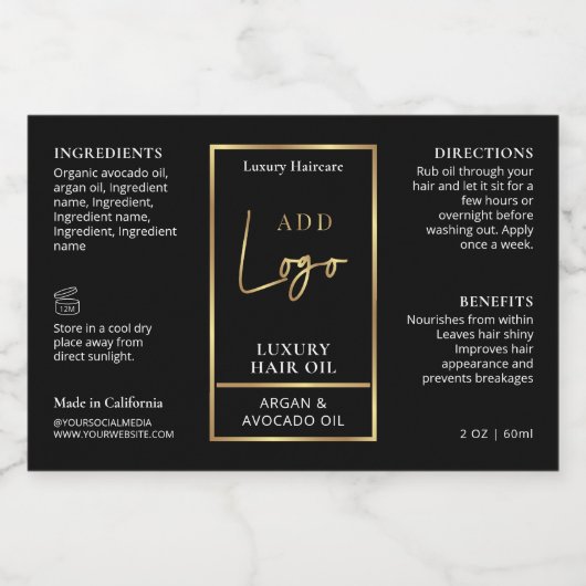 Zwart & Goud 2 OZ Druppelfles Waterdicht Label Voedselcontainer Etiket (Enkel label)