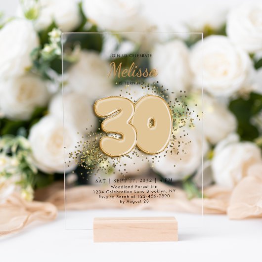 Zwart Goud 30e Ballonnen Confetti Volwassenen Verj Acryl Uitnodigingen