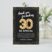 Zwart Goud 30e verjaardag Bedankkaart (Staand voorkant)