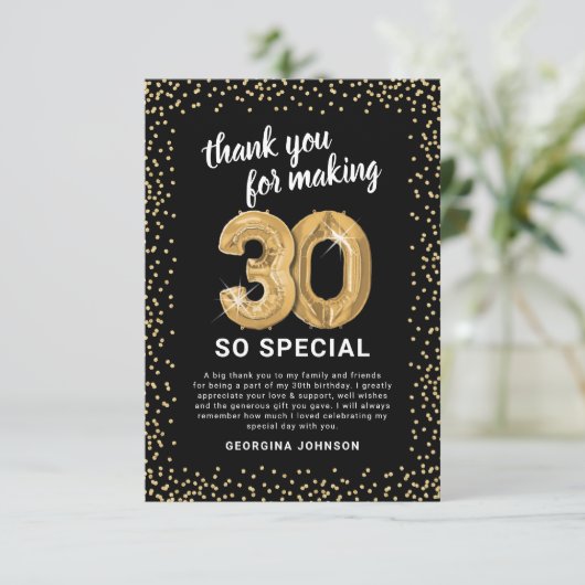 Zwart Goud 30e verjaardag Bedankkaart (Staand voorkant)