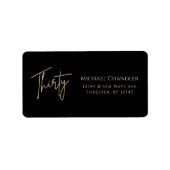 Zwart & Goud 30e Verjaardag Feest Adreslabel Etiket (Voorkant)