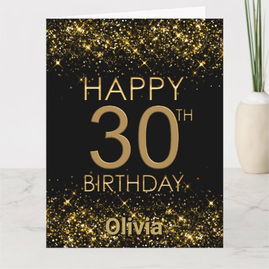 Zwart Goud 30e Verjaardag Kaart (Voorkant)