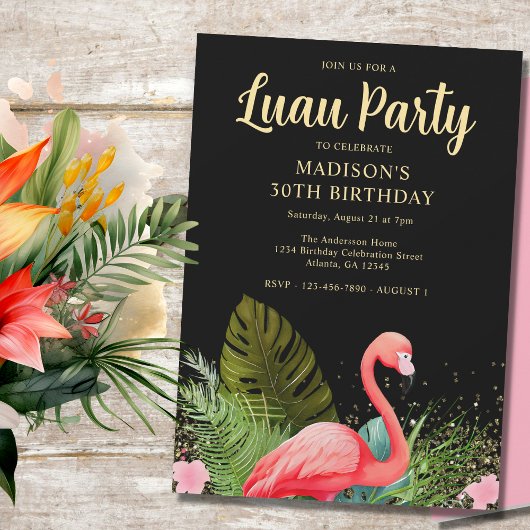 Zwart Goud 30e Verjaardag Luau Party Kaart