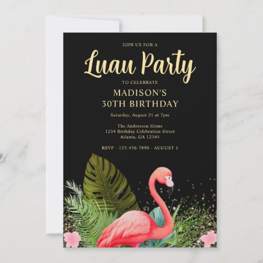 Zwart Goud 30e Verjaardag Luau Party Kaart (Voorkant)