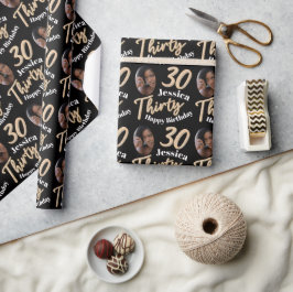 Zwart goud 30e verjaardagsfoto, verpakkingspapier cadeaupapier