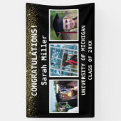 Zwart & Goud 3 Foto Afstuderen Klasse van 2025 Spandoek (Verticaal)