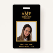 Zwart Goud 3 Letter Monogram Logo Medewerker Badge (Voorkant)