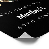 Zwart goud 40e foto verjaardagsfeestje welkom poster (Hoek)