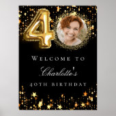 Zwart goud 40e foto verjaardagsfeestje welkom poster (Voorkant)