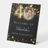 Zwart goud 40e foto verjaardagsfeestje welkom reclamebord met voetstuk (Voorkant)