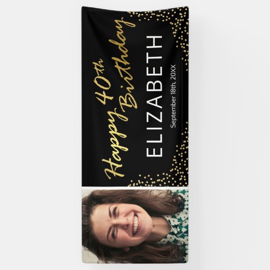Zwart Goud 40e Verjaardag Afbeelding Spandoek (Verticaal)