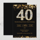 Zwart goud 40e verjaardag uitnodiging (Voorkant / Achterkant)