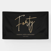 Zwart & Goud 40e Verjaardagsfeest Welkomstbanner Spandoek (Horizontaal)