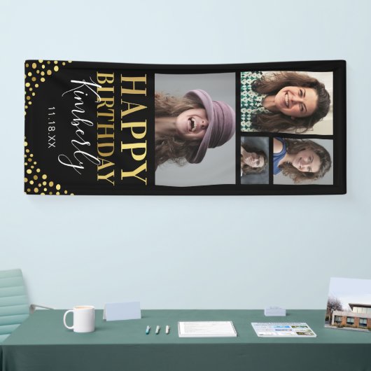 Zwart Goud 4 Foto Verjaardagsdeur Spandoek (Beurs)