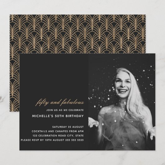 Zwart Goud 50 en Fabulous Art Deco Foto 50e Kaart (Voorkant / Achterkant)