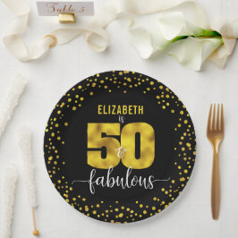 Zwart goud 50 fabulous birthday glitter stippen ve papieren bordje