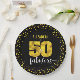 Zwart goud 50 fabulous birthday glitter stippen ve papieren bordje