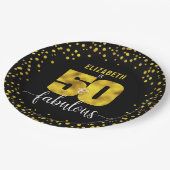 Zwart goud 50 fabulous birthday glitter stippen ve papieren bordje (Gekanteld)