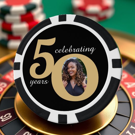 Zwart & Goud 50 Foto Vijftig jaar 50ste verjaardag Poker Chips