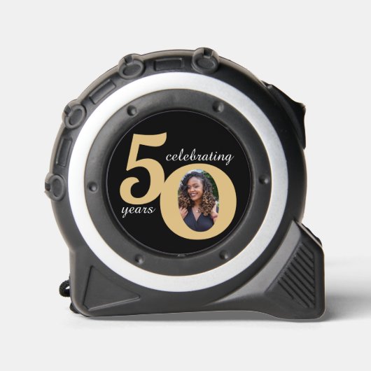 Zwart & Goud 50 Foto Vijftig jaar 50ste verjaardag Rolmaat (Voorkant)