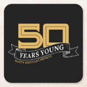 Zwart & Goud 50 Jaar Jong Banner 50ste Verjaardag Kartonnen Onderzetters (Voorkant)