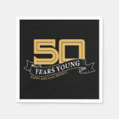 Zwart & Goud 50 Jaar Jong Banner 50ste Verjaardag Servet (Voorkant)