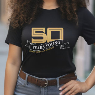 Zwart & Goud 50 Jaar Jong Banner 50ste Verjaardag T-shirt
