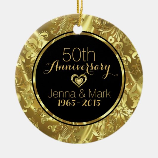 Zwart & Goud 50e Bruiloft Jubileum Ornament (Voorkant)