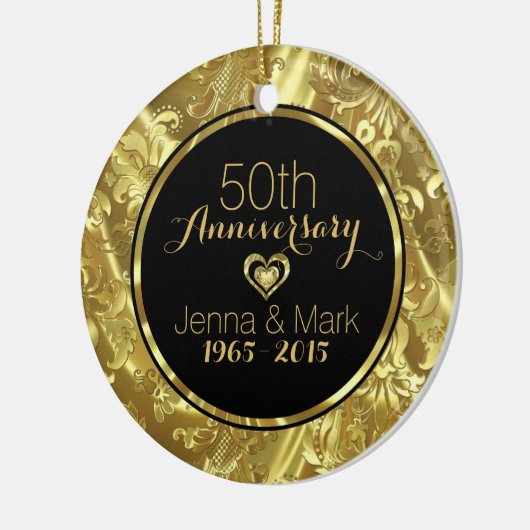 Zwart & Goud 50e Bruiloft Jubileum Ornament (Links)