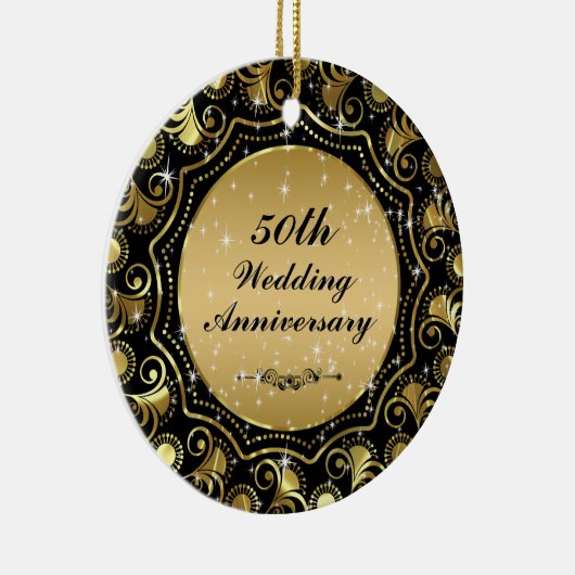Zwart & Goud 50e Bruiloft Jubileum Ornament 2 (Rechts)