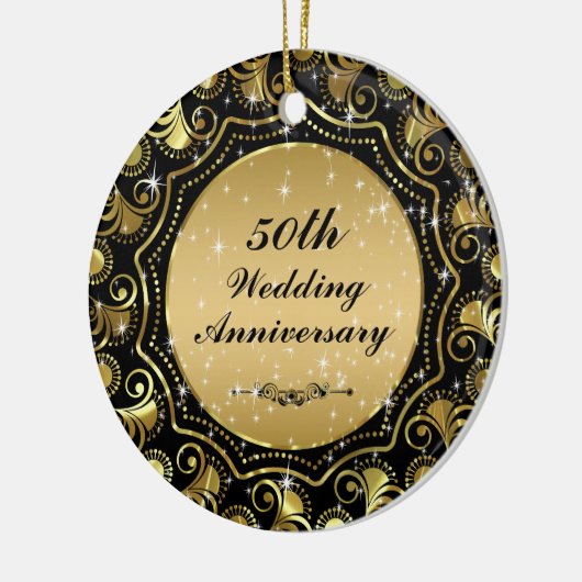 Zwart & Goud 50e Bruiloft Jubileum Ornament 2 (Links)