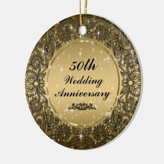 Zwart & Goud 50e Bruiloft Jubileum Ornament 3 (Links)