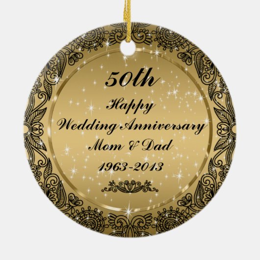 Zwart & Goud 50e Bruiloft Jubileum Ornament 3 (Achterkant)