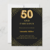 Zwart goud 50e fantastische verjaardagsuitnodiging (Voorkant)