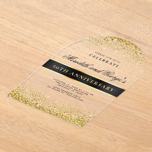 Zwart Goud 50e Golden Wedding Jubileum Acryl Uitnodigingen (Laagn)