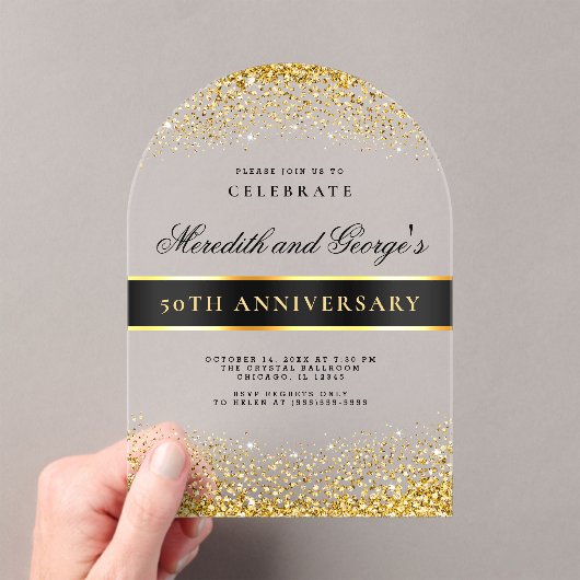 Zwart Goud 50e Golden Wedding Jubileum Acryl Uitnodigingen (Insitu (Draagbaar))