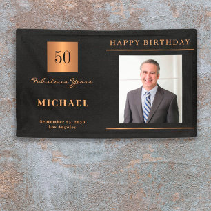 Zwart goud 50e verjaardag aangepast fotofeest spandoek