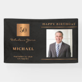 Zwart goud 50e verjaardag aangepast fotofeest spandoek (Horizontaal)