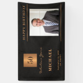 Zwart goud 50e verjaardag aangepast fotofeest spandoek (Verticaal)