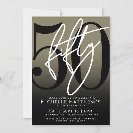 Zwart Goud 50e Verjaardag Feest Uitnodiging (Voorkant)