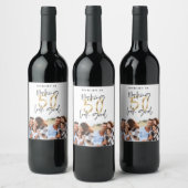 Zwart goud 50e verjaardag multi-fotoparty favoriet wijn etiket (Flessen)