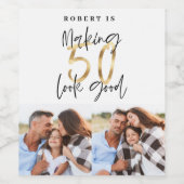 Zwart goud 50e verjaardag multi-fotoparty favoriet wijn etiket (Enkel label)