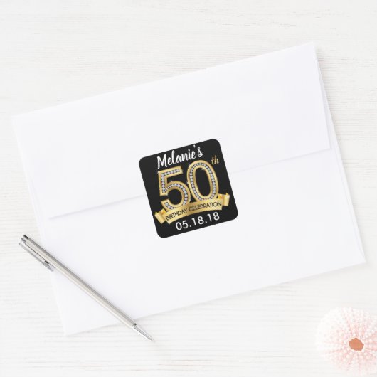 Zwart & Goud 50e Verjaardag Stickers (Envelop)