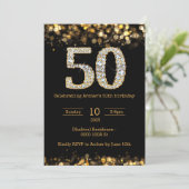 Zwart goud 50e verjaardag uitnodiging (Staand voorkant)
