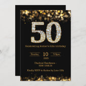 Zwart goud 50e verjaardag uitnodiging (Voorkant / Achterkant)