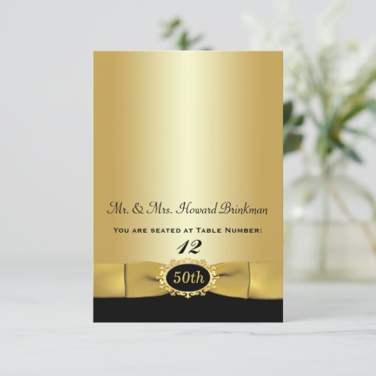 Zwart, Goud 50e verjaardag vouwkaartje Kaart (Staand voorkant)